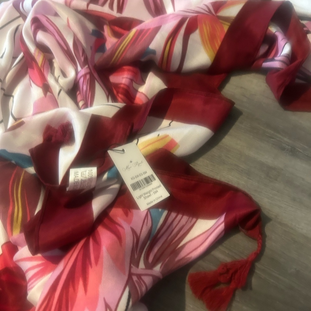 Muse Royal Red and Pink Floral Scarf - Picture 6 of 6
